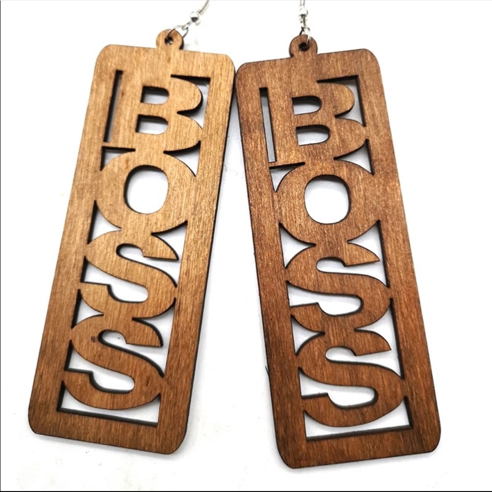 Brown Wooden BOSS Earrings - Picture 2 of 2